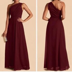 Birdy Grey Kira Chiffon Bridesmaid Dress Red Cabernet One Shoulder Size Large